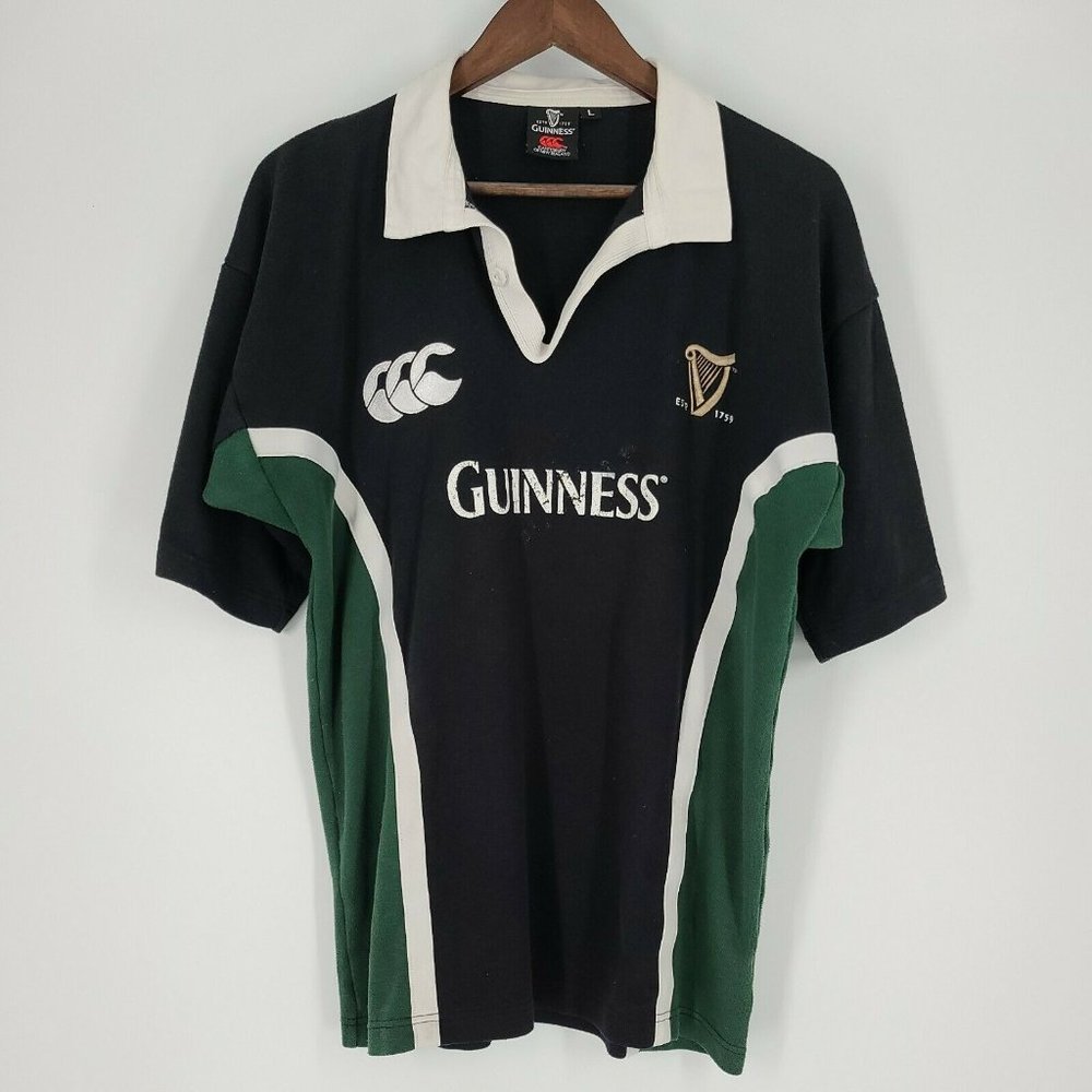 Canterbury of New Zealand Mens Large Guinness Rugby Jersey Thick Poly/Cotton